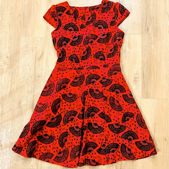 Voodoo Vixen Red and Black Fan Pattern Vintage Style Dress Size M 8/10 - Picture 1 of 15